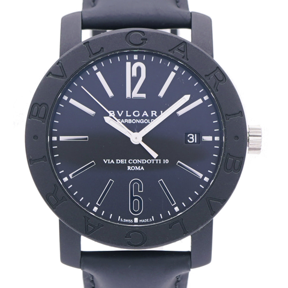 Bvlgari Watches Mechanical Automatic Bb40Cl Carbon, Leather Black Bulgari Bulgari Carbon Black Dial