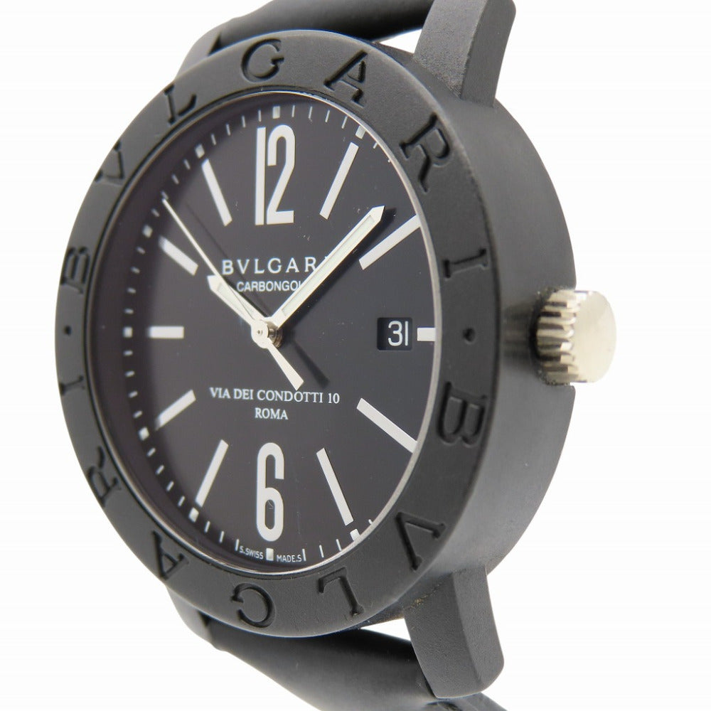 Bvlgari Watches Mechanical Automatic Bb40Cl Carbon, Leather Black Bulgari Bulgari Carbon Black Dial