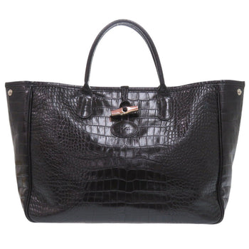 Longchamp Tote Bag Embossed Leather Black