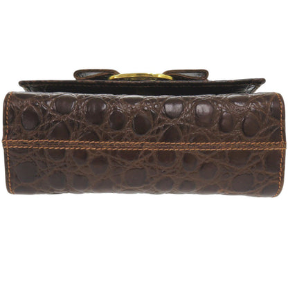 Salvatore Ferragamo Shoulder Bag Aq213202 Embossed Leather Brown Vara Ribbon