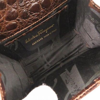 Salvatore Ferragamo Shoulder Bag Aq213202 Embossed Leather Brown Vara Ribbon