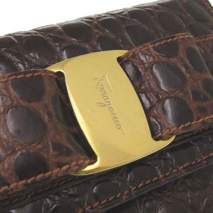 Salvatore Ferragamo Shoulder Bag Aq213202 Embossed Leather Brown Vara Ribbon