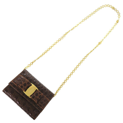 Salvatore Ferragamo Shoulder Bag Aq213202 Embossed Leather Brown Vara Ribbon