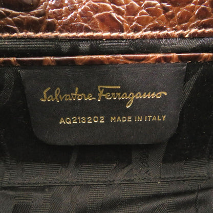 Salvatore Ferragamo Shoulder Bag Aq213202 Embossed Leather Brown Vara Ribbon
