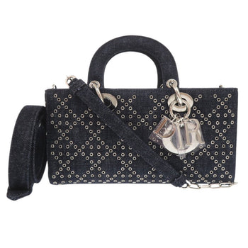 Christian Dior Handbag Denim Blue Lady D-Joy Cannage Medium