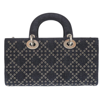 Christian Dior Handbag Denim Blue Lady D-Joy Cannage Medium