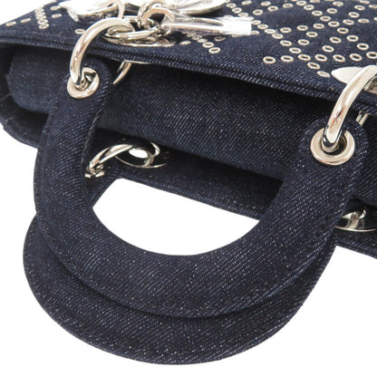 Christian Dior Handbag Denim Blue Lady D-Joy Cannage Medium