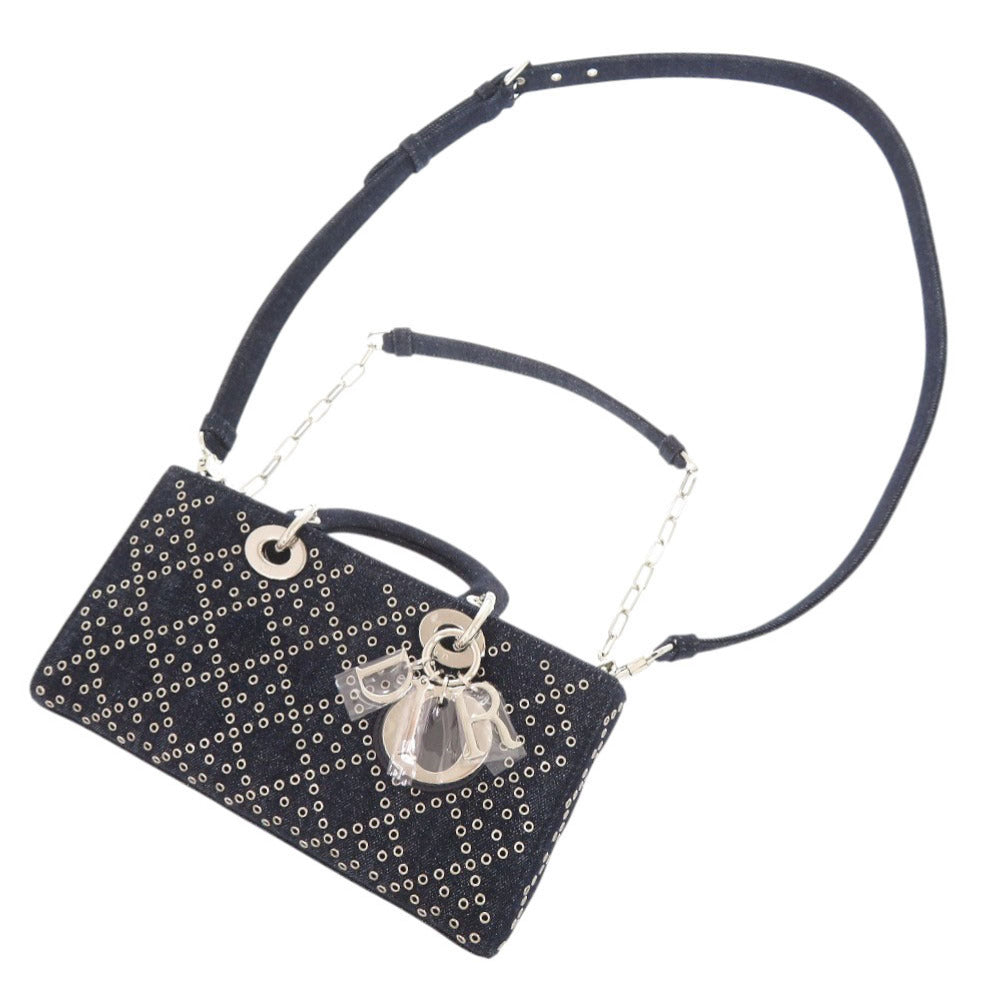 Christian Dior Handbag Denim Blue Lady D-Joy Cannage Medium