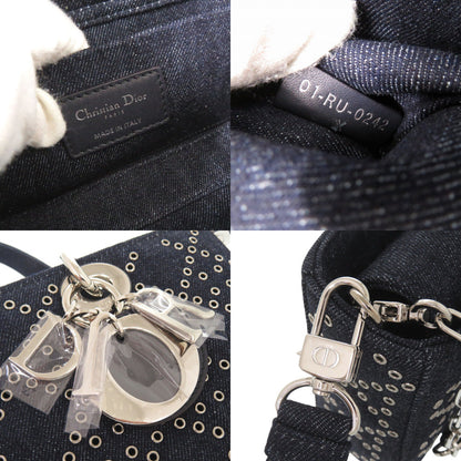Christian Dior Handbag Denim Blue Lady D-Joy Cannage Medium