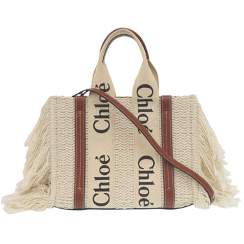 Chloe Handbag Chc22Ss397 Leather Beige Woody Medium Tote Bag