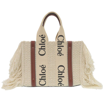 Chloe Handbag Chc22Ss397 Leather Beige Woody Medium Tote Bag