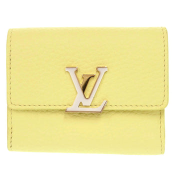 Louis Vuitton Tri-Fold Wallet M83610 Taurillon Clemence Leather Yellow Portefeuille Capsine Xs Women