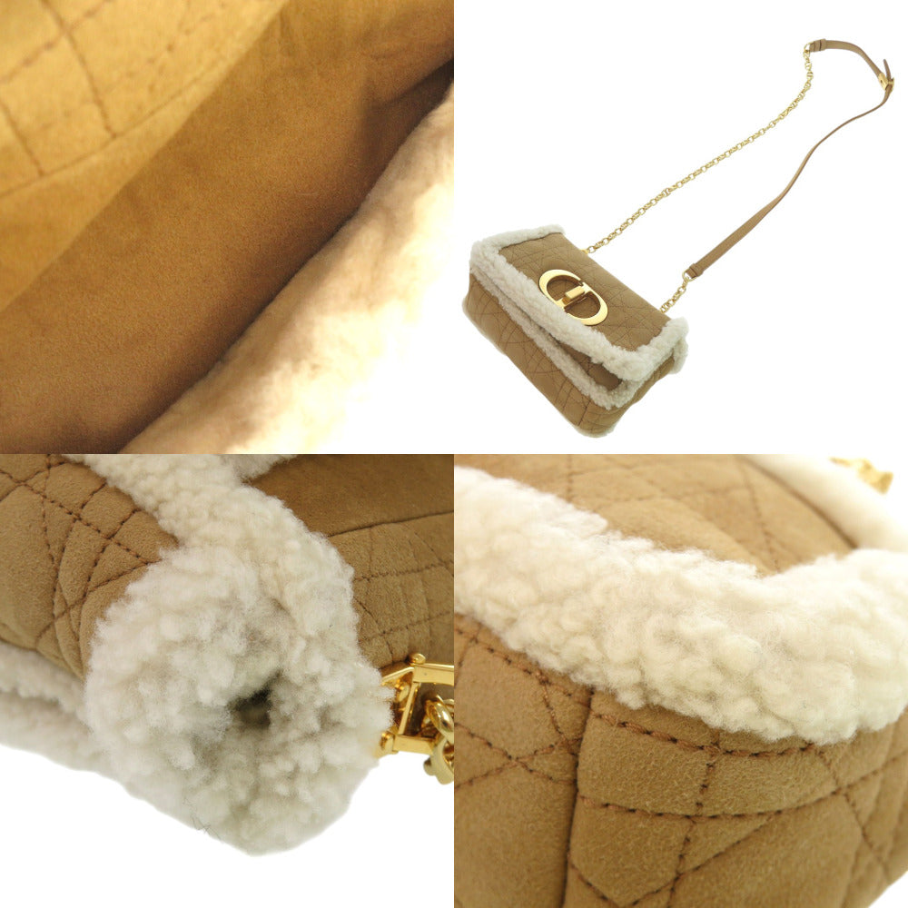 Christian Dior Shoulder Bag Sheepskin Camel Crossbody Chainshoulder Caro Women