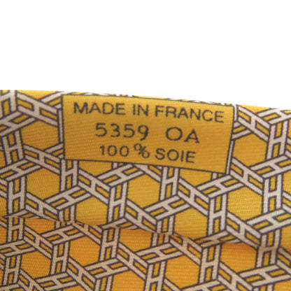 Hermes Tie Silk Yellow All-Over H Logo Chene Dunkle Mens