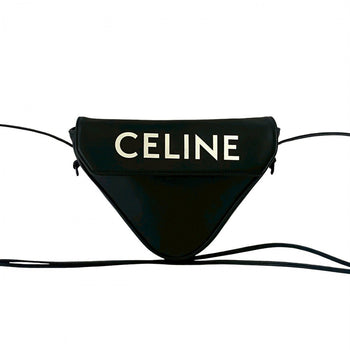 Celine Shoulder Bag Leather Black Triangle