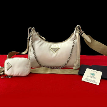 Prada Shoulder Bag Nylon White Re-Edition