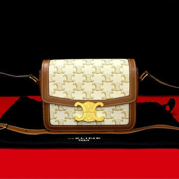 Celine Shoulder Bag Leather, Pvc White Logo Metal Teen Triomphe Women