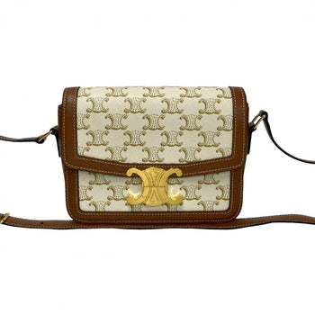 Celine Shoulder Bag Leather, Pvc White Logo Metal Teen Triomphe Women