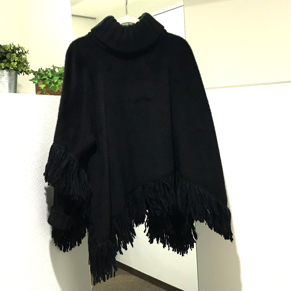 Dolce&Gabbana Poncho F0O02T Fu3L2 Cashmere Black Apparel Turtleneck Fringe Women 36