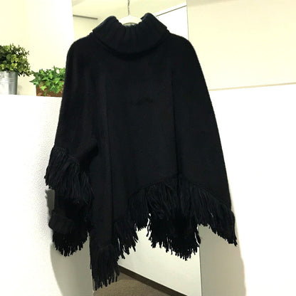 Dolce&Gabbana Poncho F0O02T Fu3L2 Cashmere Black Apparel Turtleneck Fringe Women 36