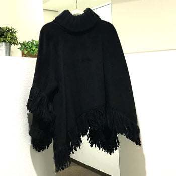 Dolce&Gabbana Poncho F0O02T Fu3L2 Cashmere Black Apparel Turtleneck Fringe Women 36
