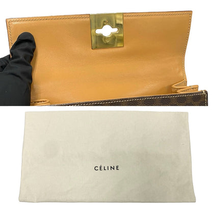 Celine Shoulder Bag Leather, Pvc Brown Macadam Blason Triomphe Pattern Logo Ring Metal Women