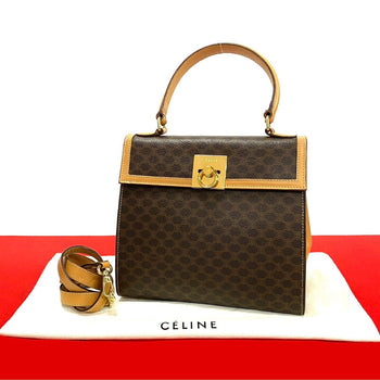 Celine Shoulder Bag Leather, Pvc Brown Macadam Blason Triomphe Pattern Logo Ring Metal Women