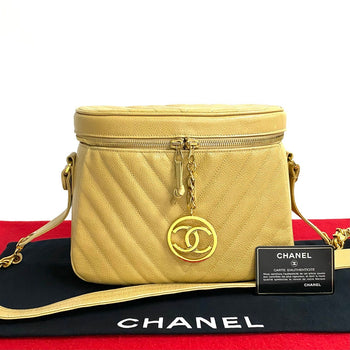 Chanel Shoulder Bag Matt Caviar Skin Beige Coco Mark Vstitch Women