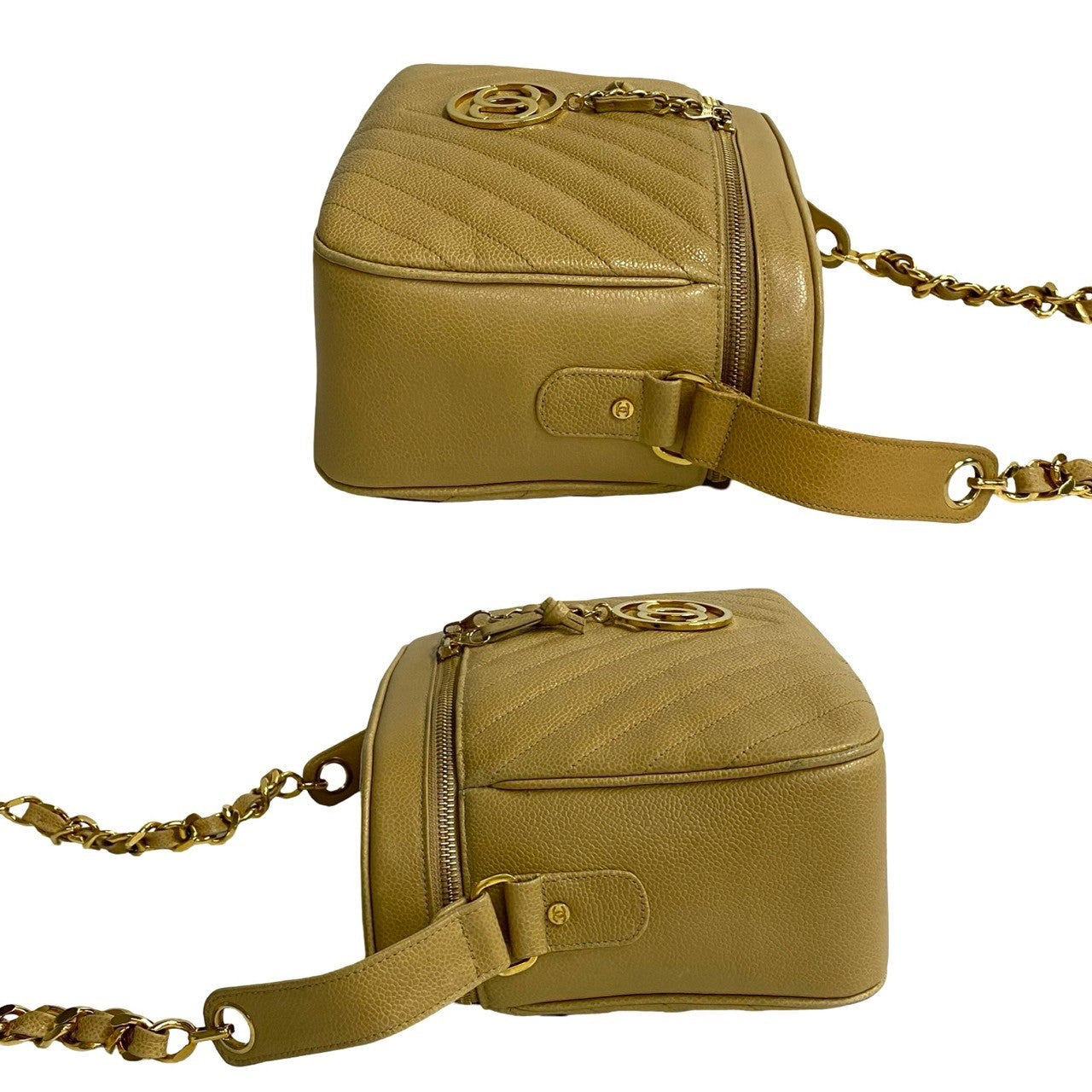 Chanel Shoulder Bag Matt Caviar Skin Beige Coco Mark Vstitch Women
