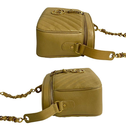 Chanel Shoulder Bag Matt Caviar Skin Beige Coco Mark Vstitch Women