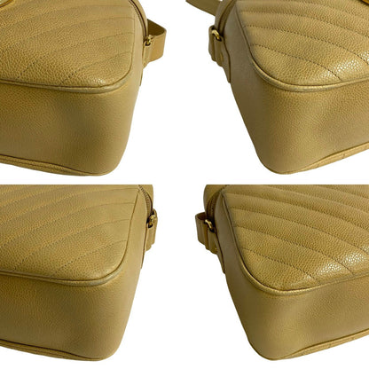 Chanel Shoulder Bag Matt Caviar Skin Beige Coco Mark Vstitch Women