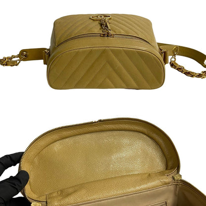 Chanel Shoulder Bag Matt Caviar Skin Beige Coco Mark Vstitch Women