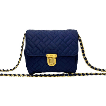 Prada Shoulder Bag Nylon Navy Prada Logo Metal Women