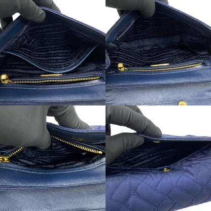 Prada Shoulder Bag Nylon Navy Prada Logo Metal Women
