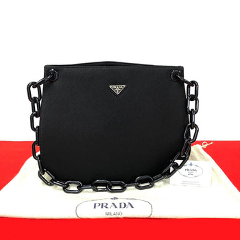 Prada Shoulder Bag Canvas, Plastic Black Prada Triangle Logo Women