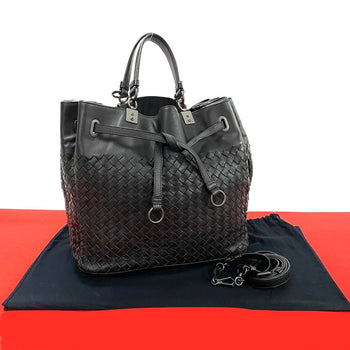Bottegaveneta Shoulder Bag Leather Black Intrecciato Women