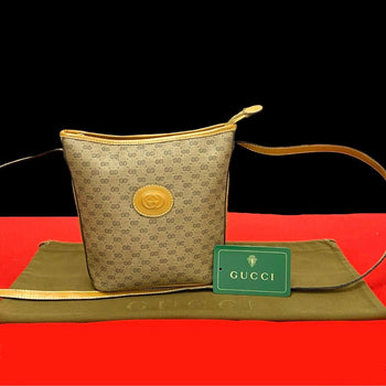 Gucci Shoulder Bag Leather, Pvc Brown Micro Gg Logo Women