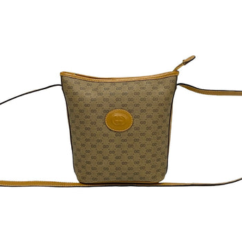 Gucci Shoulder Bag Leather, Pvc Brown Micro Gg Logo Women