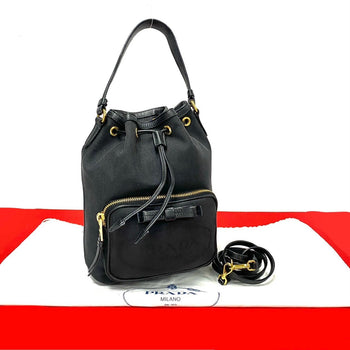 Prada Shoulder Bag Leather, Canvas Black Logo Duet Women