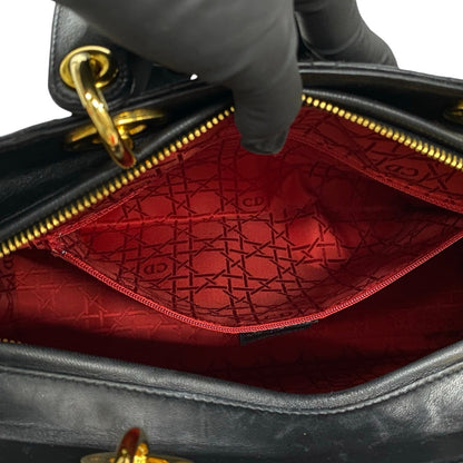 Dior Handbag Leather Black Cannage Stitch Lady Dior Women