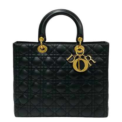 Dior Handbag Leather Black Cannage Stitch Lady Dior Women