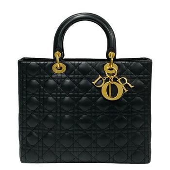 Dior Handbag Leather Black Cannage Stitch Lady Dior Women