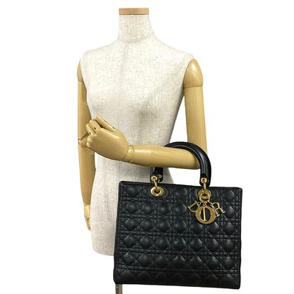 Dior Handbag Leather Black Cannage Stitch Lady Dior Women
