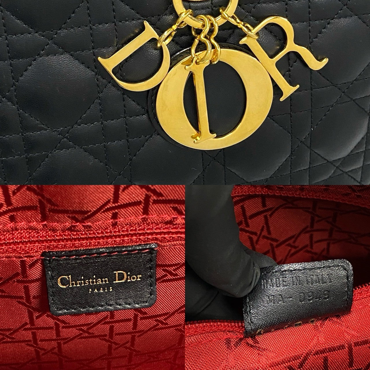 Dior Handbag Leather Black Cannage Stitch Lady Dior Women