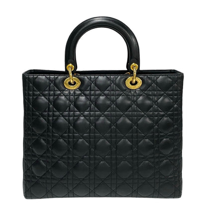 Dior Handbag Leather Black Cannage Stitch Lady Dior Women