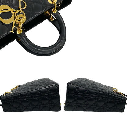 Dior Handbag Leather Black Cannage Stitch Lady Dior Women