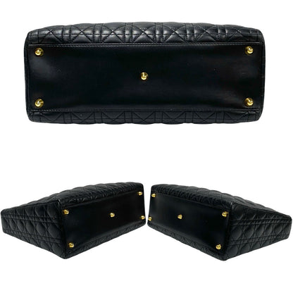 Dior Handbag Leather Black Cannage Stitch Lady Dior Women