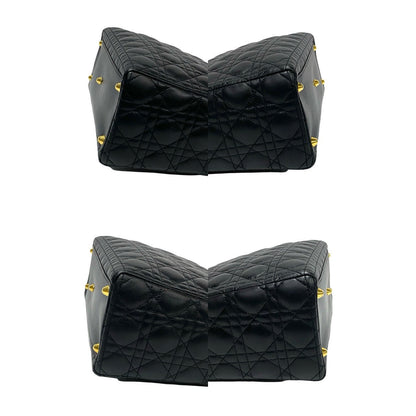 Dior Handbag Leather Black Cannage Stitch Lady Dior Women