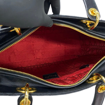 Dior Handbag Leather Black Cannage Stitch Lady Dior Women