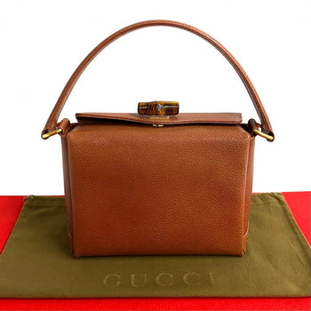 Gucci Handbag Leather Brown Turn Lock Bamboo Women